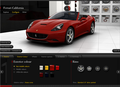 Ferrari : Un configurateur de haute tenue et un contrôle Utilisateur constant et performant